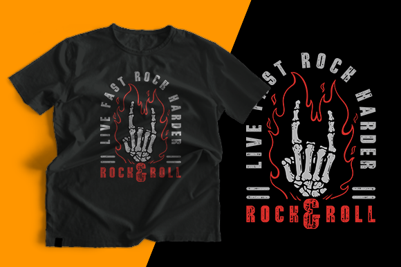 T-shirt Design - Hand Skeleton Rock Ro: Graphics & Print Templates
